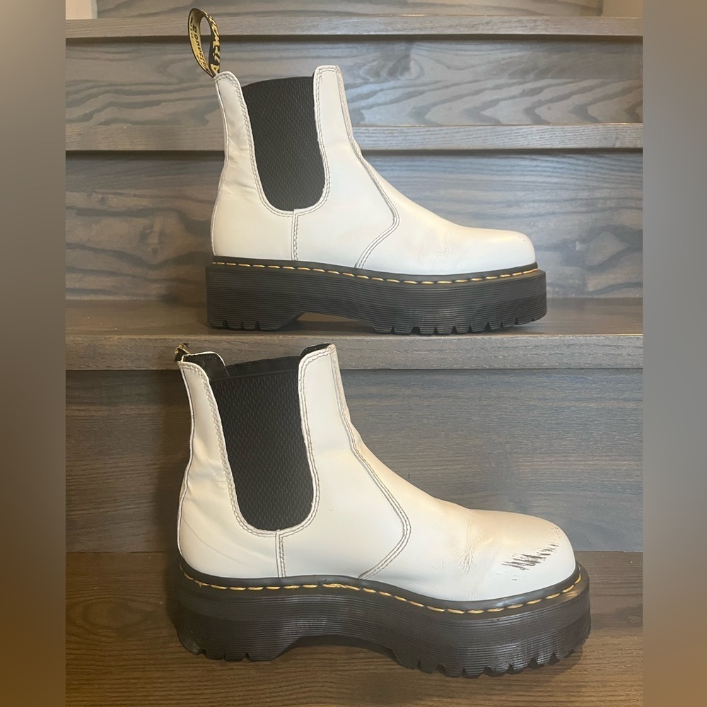 Dr. Martens White Leather Platform Chelsea Boot - Picture 3 of 14
